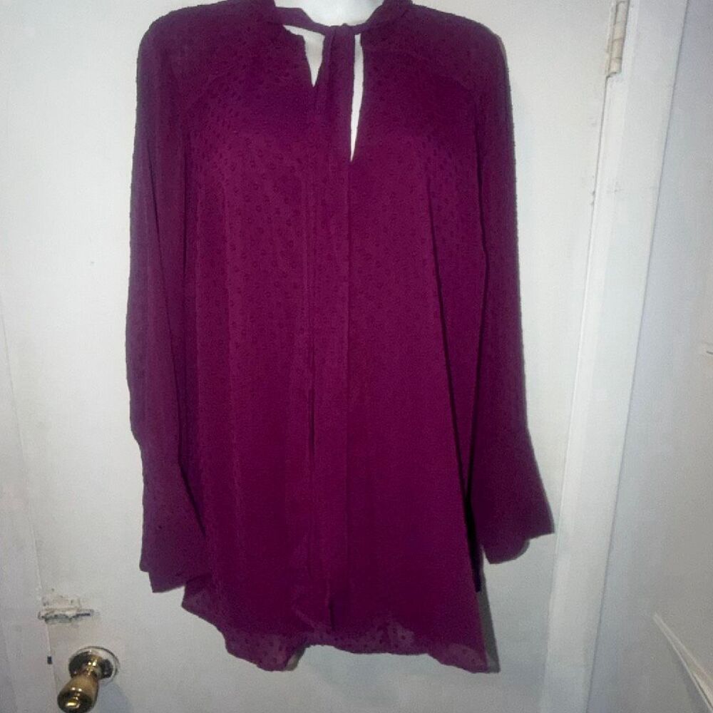 Lane Bryant Plum Long-Sleeve Tie-Neck Blouse